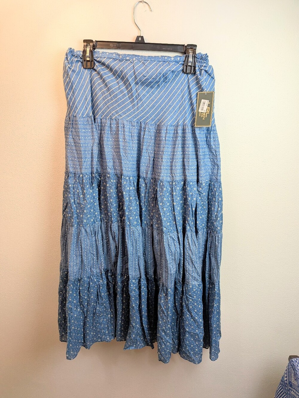 NWT Blue Tiered And Patterned Maxi Skirt Ralph Lauren S